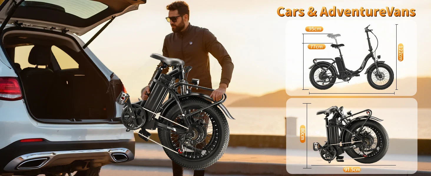 HKM-634067 Foldable 48V 16Ah Electric Bicycle with 20" Fat Tires and 7-Speed Gears for Adults