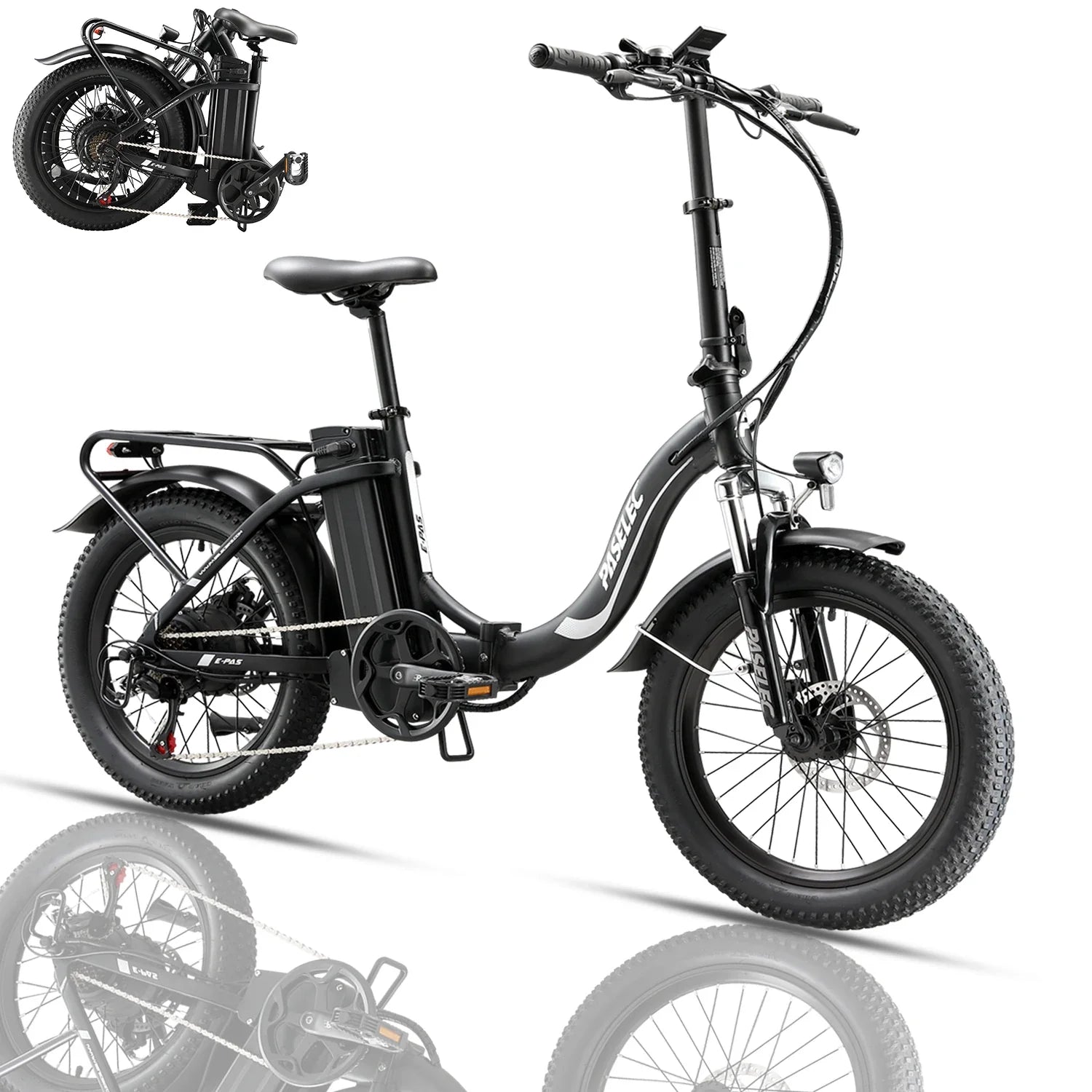HKM-634067 Foldable 48V 16Ah Electric Bicycle with 20" Fat Tires and 7-Speed Gears for Adults