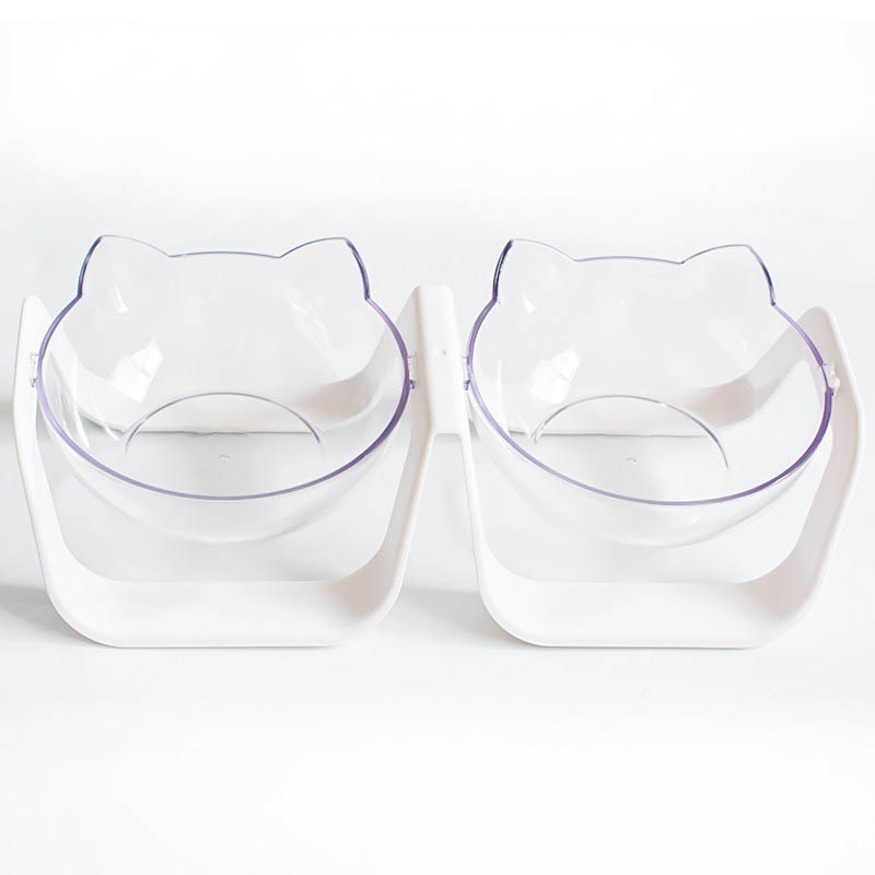 HKM-6340925 Tilted Cat Bowls - Single & Double Options in Blue or White for Comfortable Feeding