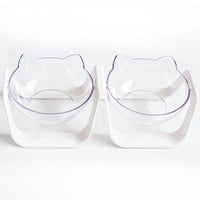 HKM-6340925 Tilted Cat Bowls - Single & Double Options in Blue or White for Comfortable Feeding