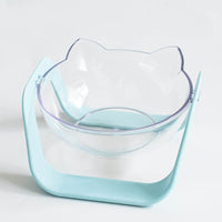 HKM-6340925 Tilted Cat Bowls - Single & Double Options in Blue or White for Comfortable Feeding