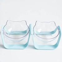 HKM-6340925 Tilted Cat Bowls - Single & Double Options in Blue or White for Comfortable Feeding