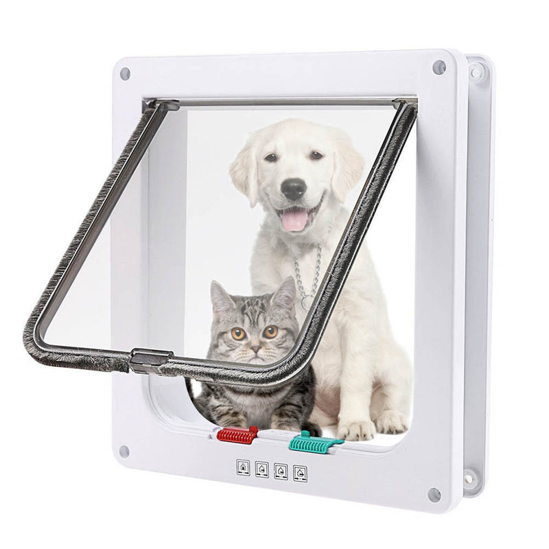 HKM-6341565 4-Way Lockable Cat Flap Door with Anti-Draught Edge in Pink and Black Adjustable for Small Pets