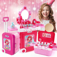 HKM-634195 3-in-1 Pretend Play Trolley Suitcase with Doctor and Makeup Toy Set for Girls