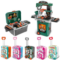 HKM-634195 3-in-1 Pretend Play Trolley Suitcase with Doctor and Makeup Toy Set for Girls