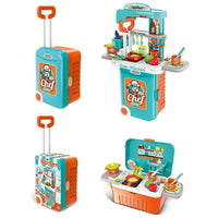 HKM-634195 3-in-1 Pretend Play Trolley Suitcase with Doctor and Makeup Toy Set for Girls