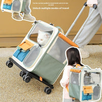 HKM-6342973 Portable Outdoor Cat Backpack - Medium-Sized Pet Carrier in Beige & Green, 45L Capacity, Oxford Material