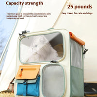 HKM-6342973 Portable Outdoor Cat Backpack - Medium-Sized Pet Carrier in Beige & Green, 45L Capacity, Oxford Material