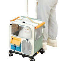 HKM-6342973 Portable Outdoor Cat Backpack - Medium-Sized Pet Carrier in Beige & Green, 45L Capacity, Oxford Material