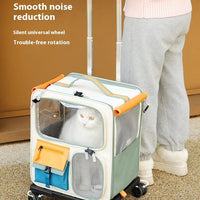 HKM-6342973 Portable Outdoor Cat Backpack - Medium-Sized Pet Carrier in Beige & Green, 45L Capacity, Oxford Material