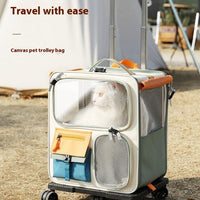 HKM-6342973 Portable Outdoor Cat Backpack - Medium-Sized Pet Carrier in Beige & Green, 45L Capacity, Oxford Material