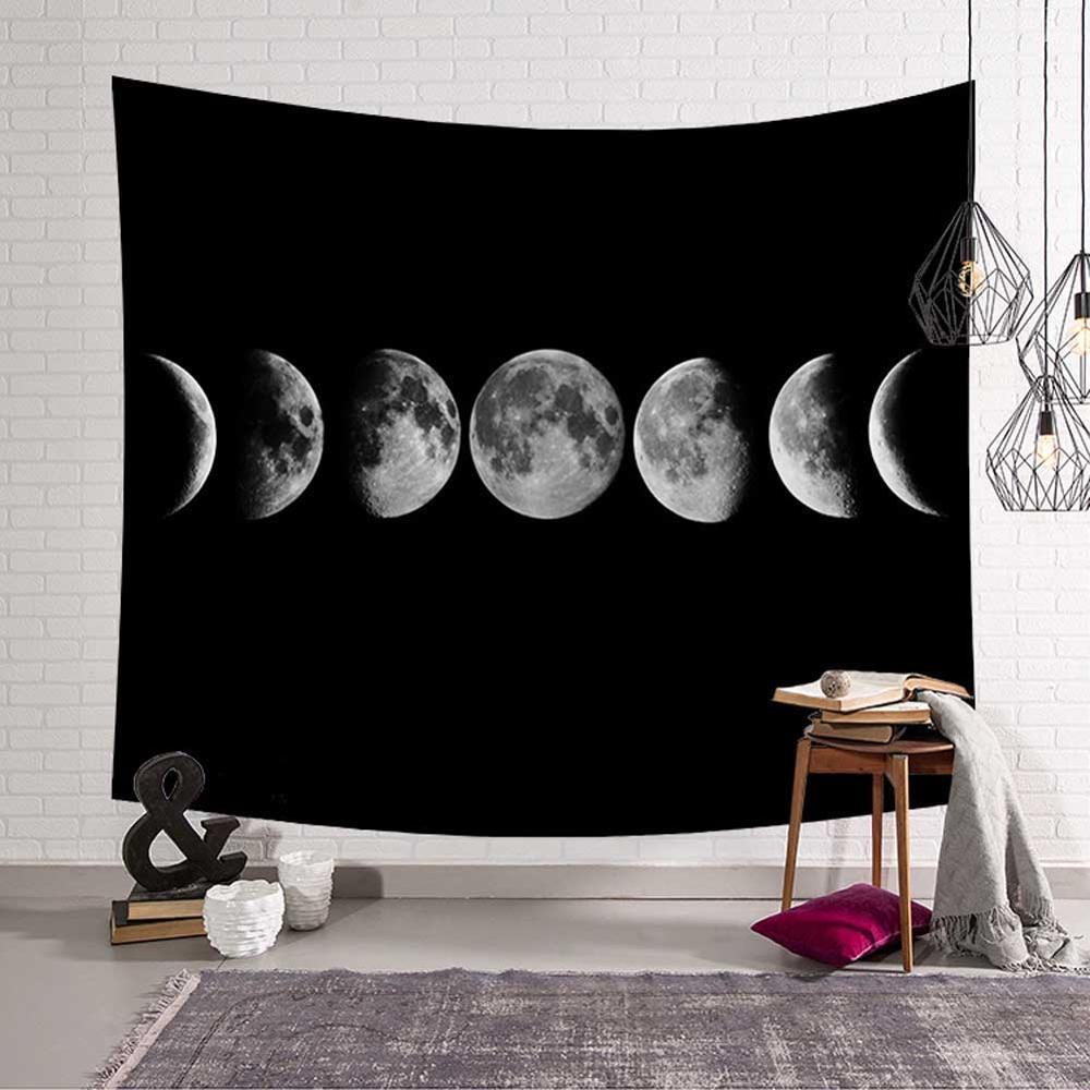 HKM-634451 Moon Phase Polyester Tapestry - Printed Celestial Wall Art