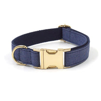 HKM-6346301 Deep Denim Pet Collar and Leash Set with Gold Buckle and Bow Tie