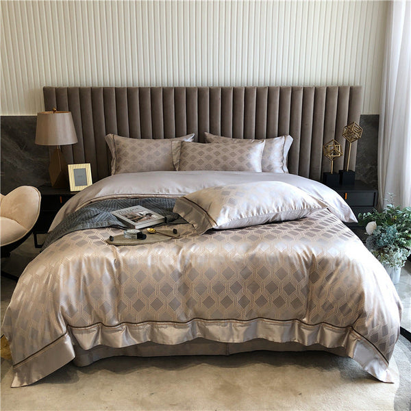 HKM-634707 Pure Cotton Four-Piece Duvet Cover Set with Geometric Pattern for Spring and Summer