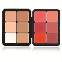 HKM-634963 12-Color Cream Blush Palette - Matte, Shimmer, and High-Gloss Finish for Neutral Skin Tones
