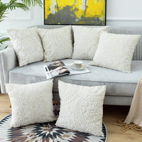 HKM-634963 Embroidered Cotton and Linen Tassel Pillowcase with Plant and Flower Pattern