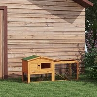HKM-6350141 Two-Level 59" Outdoor Rabbit Hutch with Openable Roof, Spacious Design for Small Animals, Easy Access and Secure Latching Door