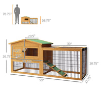 HKM-6350141 Two-Level 59" Outdoor Rabbit Hutch with Openable Roof, Spacious Design for Small Animals, Easy Access and Secure Latching Door