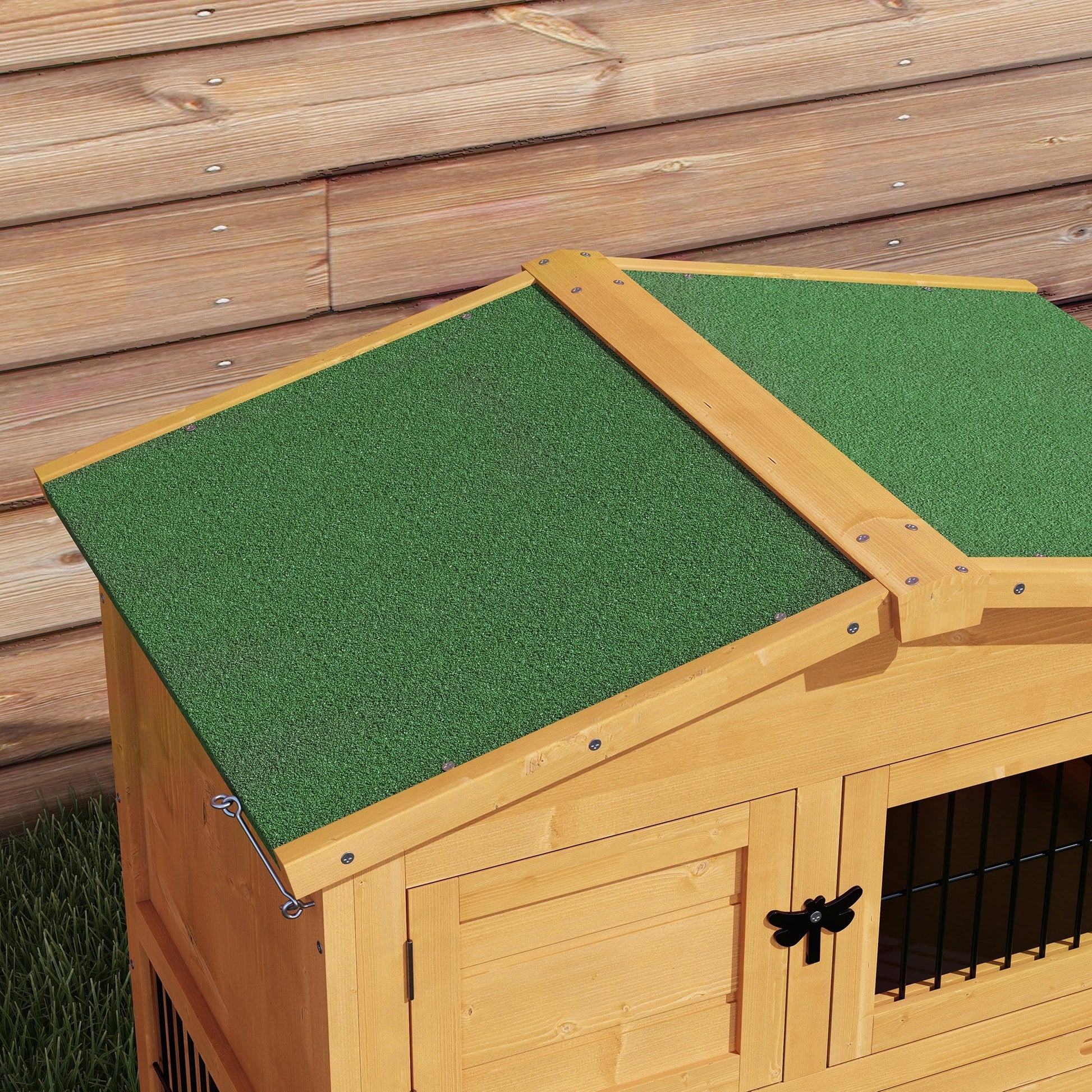 HKM-6350141 Two-Level 59" Outdoor Rabbit Hutch with Openable Roof, Spacious Design for Small Animals, Easy Access and Secure Latching Door