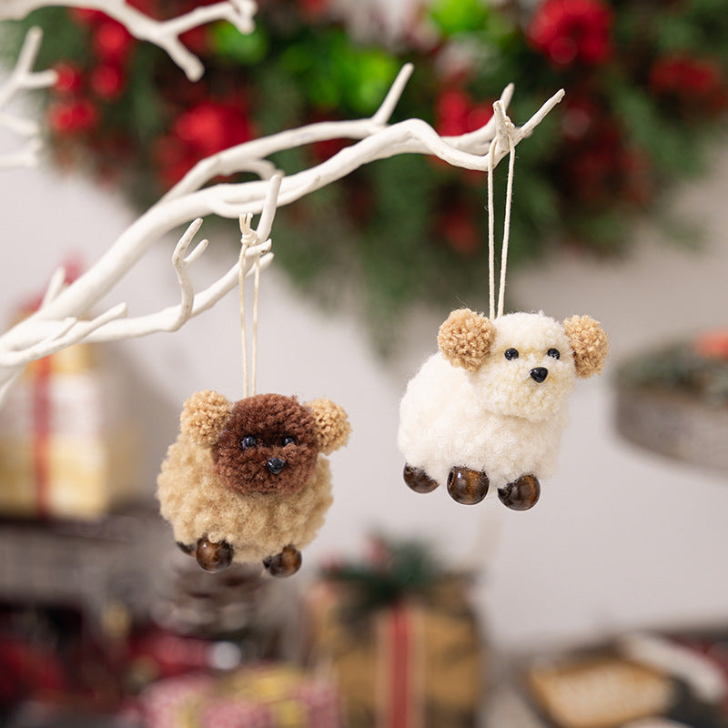 HKM-635027 Plush Felt Puppy Pendant for Christmas Decoration - Brown and White Ornaments