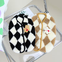 HKM-6350653 Plush Checkerboard Pet Vest for Cats and Dogs - Warm Autumn Winter Cotton Coat in Brown and Black