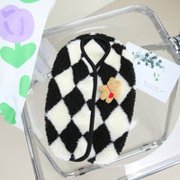 HKM-6350653 Plush Checkerboard Pet Vest for Cats and Dogs - Warm Autumn Winter Cotton Coat in Brown and Black