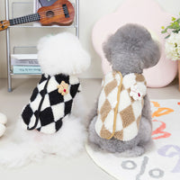 HKM-6350653 Plush Checkerboard Pet Vest for Cats and Dogs - Warm Autumn Winter Cotton Coat in Brown and Black