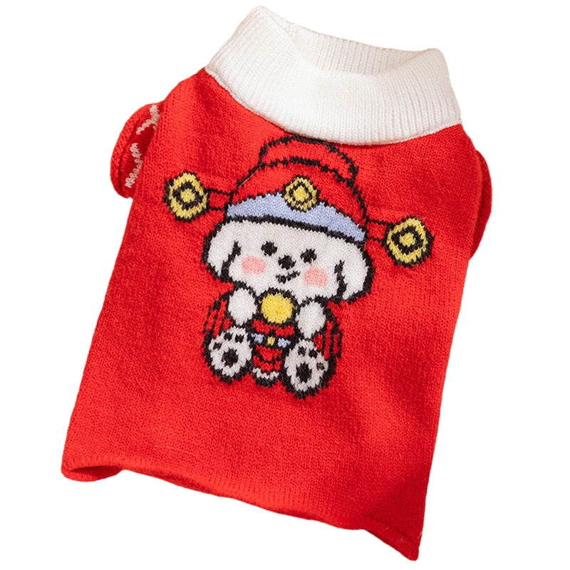 HKM-6351037 Festive Knitted Dog Sweater with Snowman and Christmas Bear Design