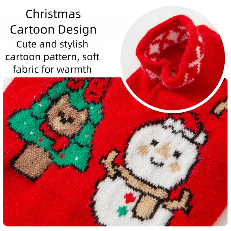 HKM-6351037 Festive Knitted Dog Sweater with Snowman and Christmas Bear Design