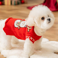 HKM-6351037 Festive Knitted Dog Sweater with Snowman and Christmas Bear Design
