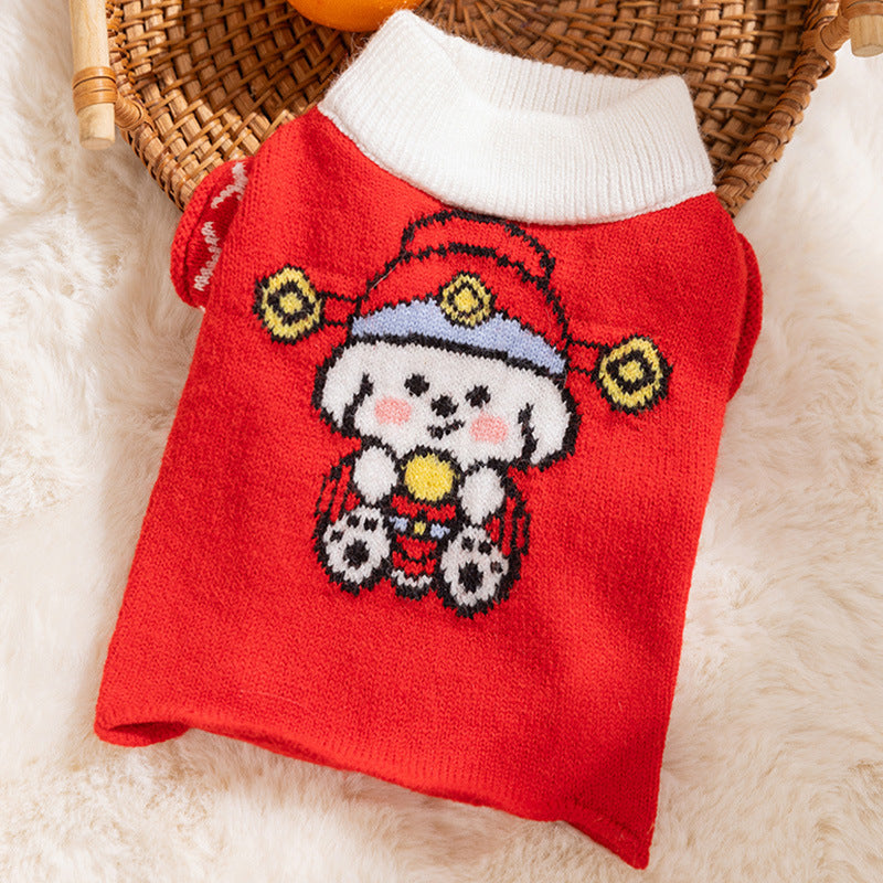 HKM-6351037 Festive Knitted Dog Sweater with Snowman and Christmas Bear Design