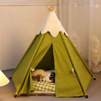 HKM-6351293 Cozy Removable Cat Tent Nest in Snow Velvet - Green, Blue, Pink, Khaki