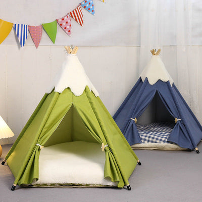 HKM-6351293 Cozy Removable Cat Tent Nest in Snow Velvet - Green, Blue, Pink, Khaki