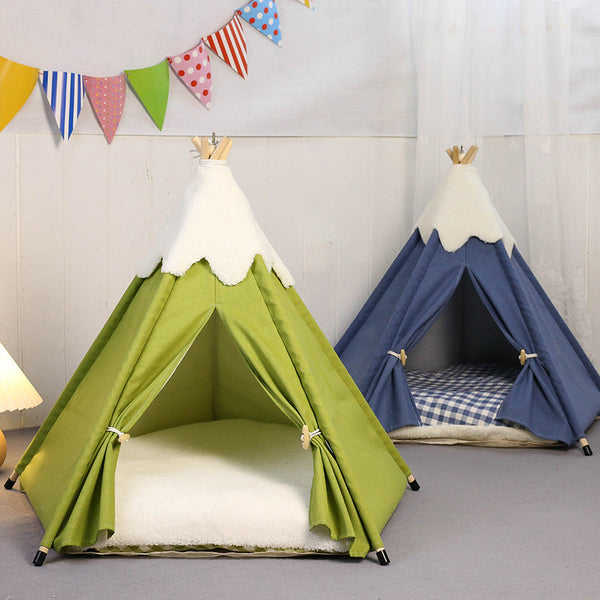 HKM-6351293 Cozy Removable Cat Tent Nest in Snow Velvet - Green, Blue, Pink, Khaki