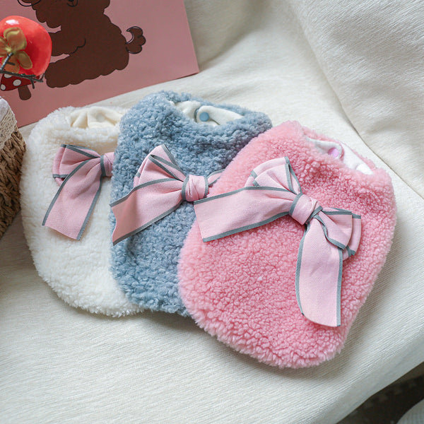 HKM-6352061 Bowknot Pattern Polyester Pet Vest in Blue, White, and Pink - Available in Multiple Sizes