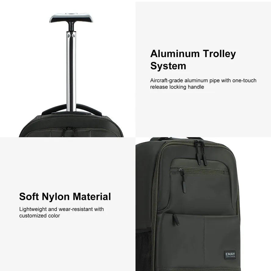 HKM-635219 20 Inch Travel Trolley Laptop Backpack with Wheels for Men - Durable Outdoor Fabric Design
