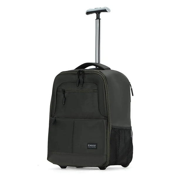 HKM-635219 20 Inch Travel Trolley Laptop Backpack with Wheels for Men - Durable Outdoor Fabric Design