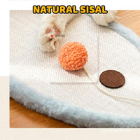 HKM-6353725 Wall-Mounted Natural Sisal Cat Scratching Mat with Cute Cartoon Design, Durable Protector for Indoor Cats