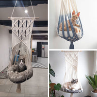 HKM-6353853 Hand-Woven Cotton Cat Hammock with Geometric Design - Cozy Pet Swing for Cats