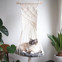 HKM-6353853 Hand-Woven Cotton Cat Hammock with Geometric Design - Cozy Pet Swing for Cats