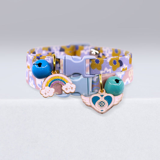 HKM-6354237 Colorful Cat Collar with Floral Patterns and Rainbow Designs - Adjustable XS to S Sizes