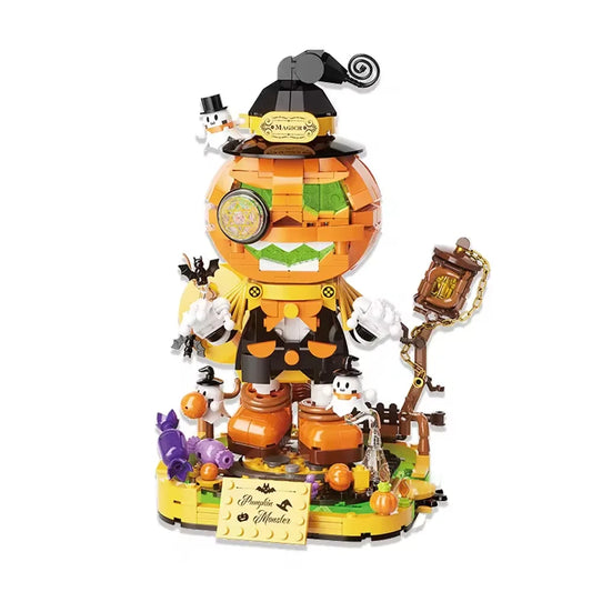 HKM-635539 Halloween Pumpkin Head Building Block Set for Creative Play - 50 Pieces