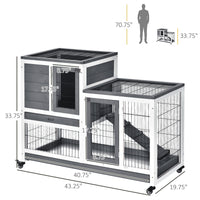 HKM-6355901 Elevated Rabbit Hutch with Enclosed Run on Wheels - Indoor Small Animal Habitat