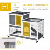 HKM-6355901 Elevated Rabbit Hutch with Enclosed Run on Wheels - Indoor Small Animal Habitat