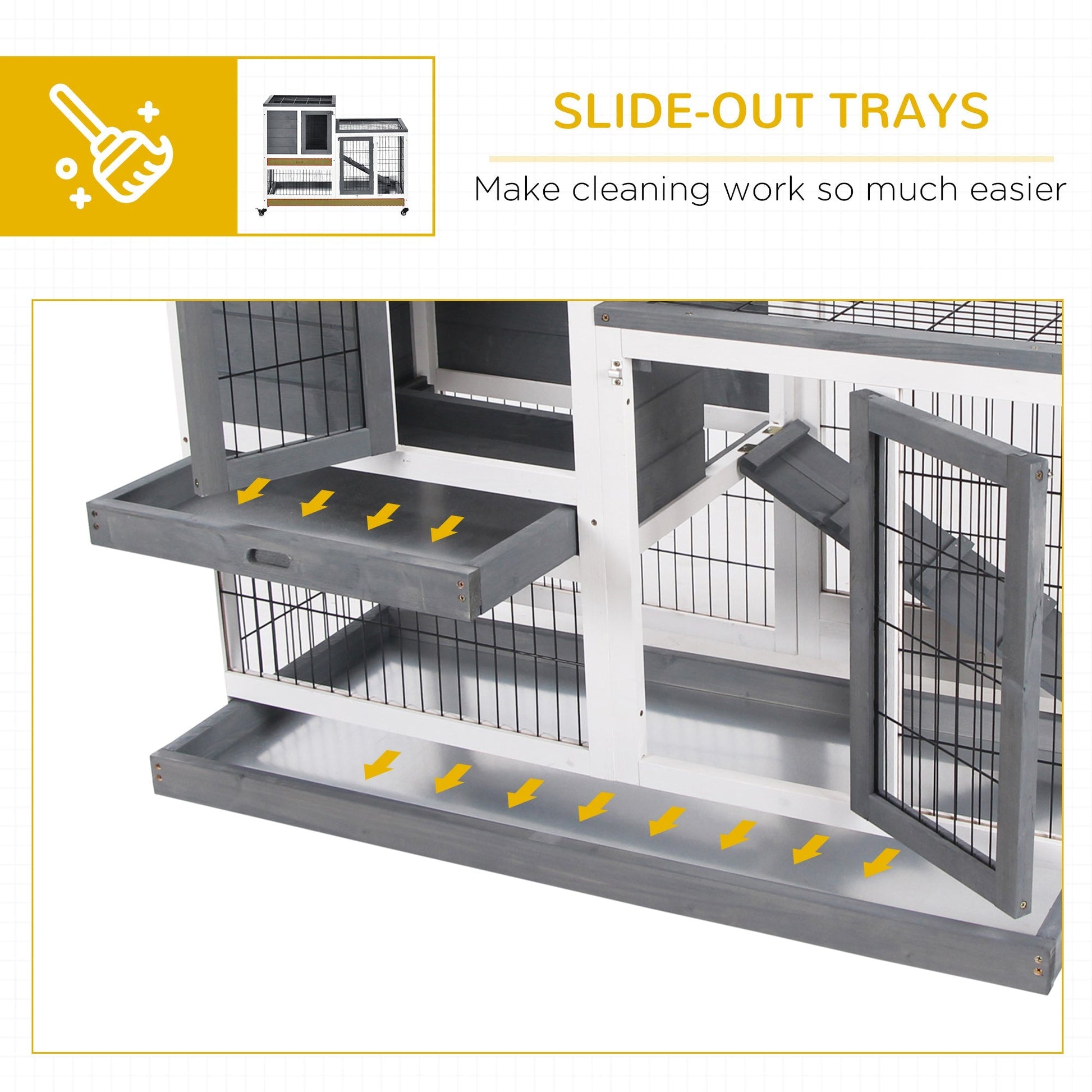 HKM-6355901 Elevated Rabbit Hutch with Enclosed Run on Wheels - Indoor Small Animal Habitat