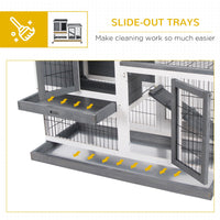 HKM-6355901 Elevated Rabbit Hutch with Enclosed Run on Wheels - Indoor Small Animal Habitat