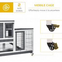HKM-6355901 Elevated Rabbit Hutch with Enclosed Run on Wheels - Indoor Small Animal Habitat
