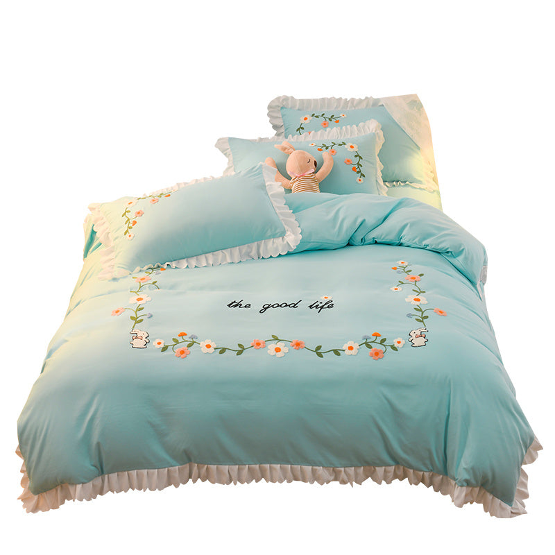 HKM-635731 Embroidered Wind Ruffled Duvet Cover Set for Single Bed - 3 Piece