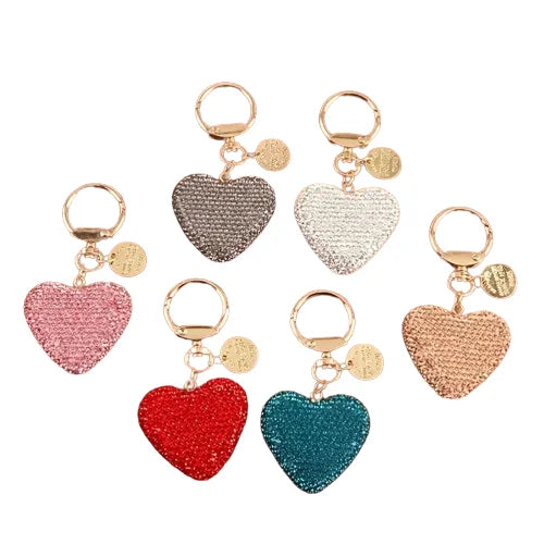 HKM-635731 Metal Heart Shape Keychain with Crystal Rhinestones and Tassel - Purple Bling Accessory
