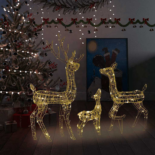 HKM-635859 LED Acrylic Reindeer Family Decoration with 300 Warm White Lights, 70x41x128 cm